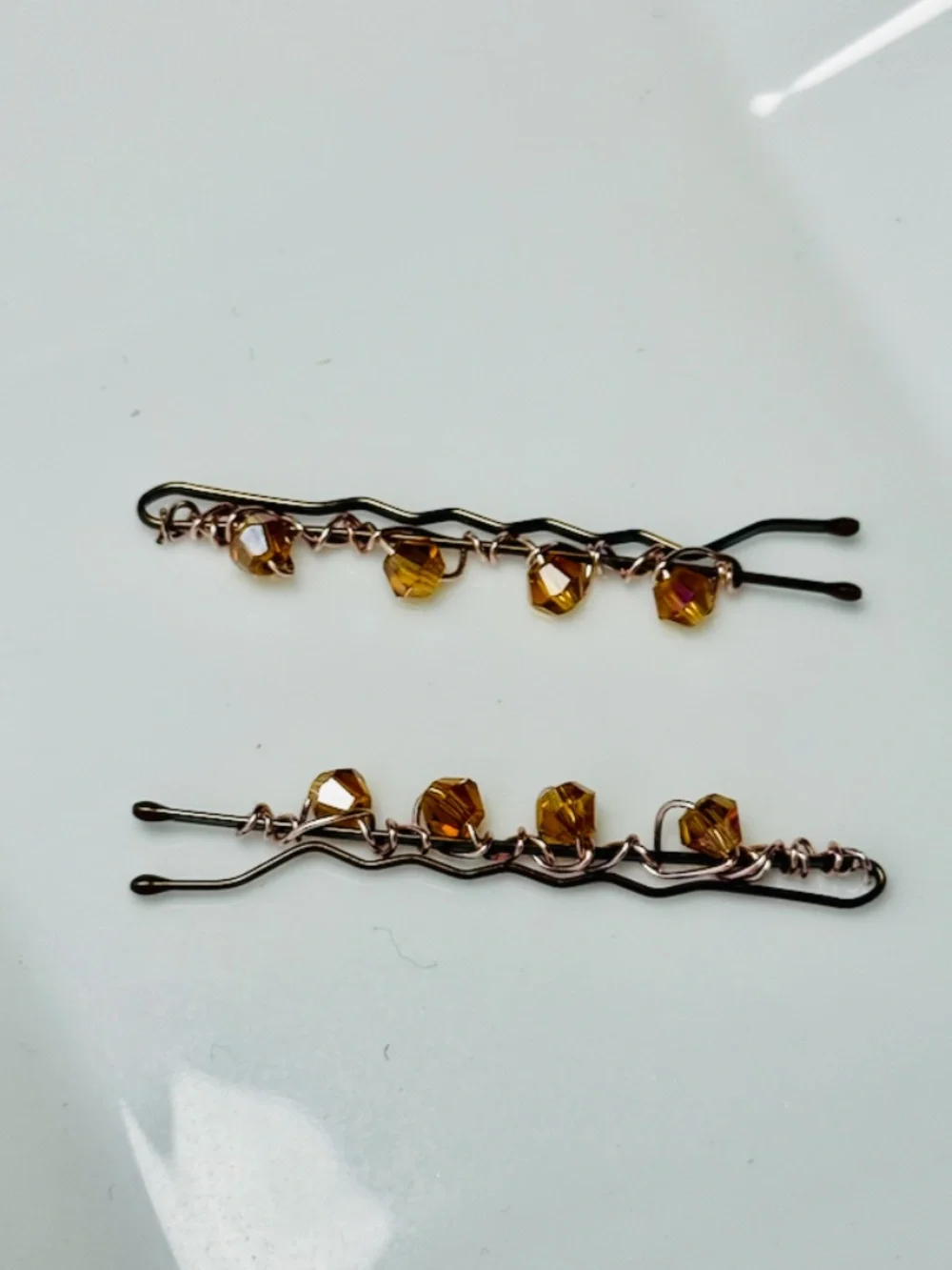 Amber colored Crystals Beaded Bobby Pins